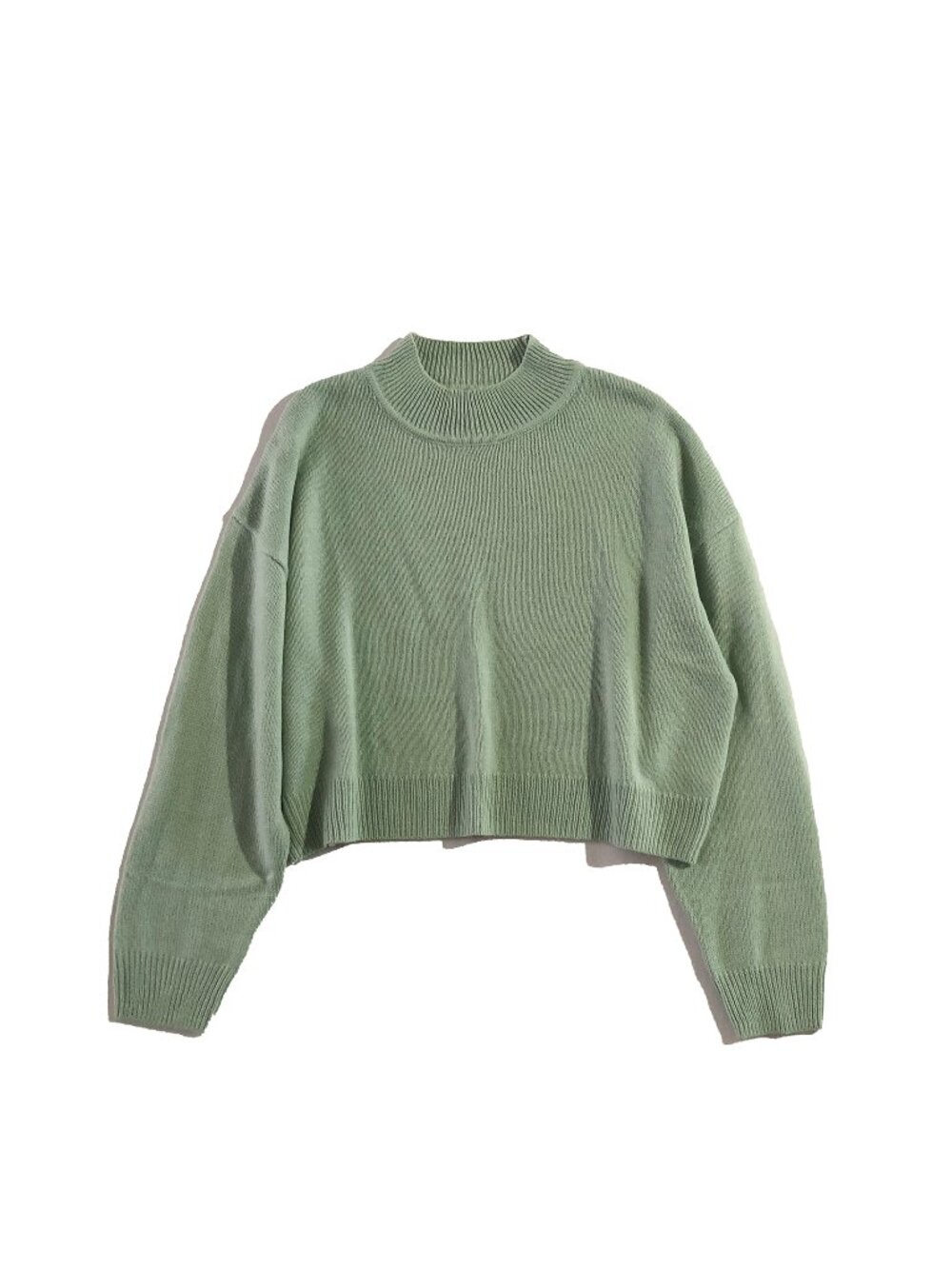 H&M Sweater Womens M Green Knit Oversized Mock Neck Long Sleeve Cropped Pullover